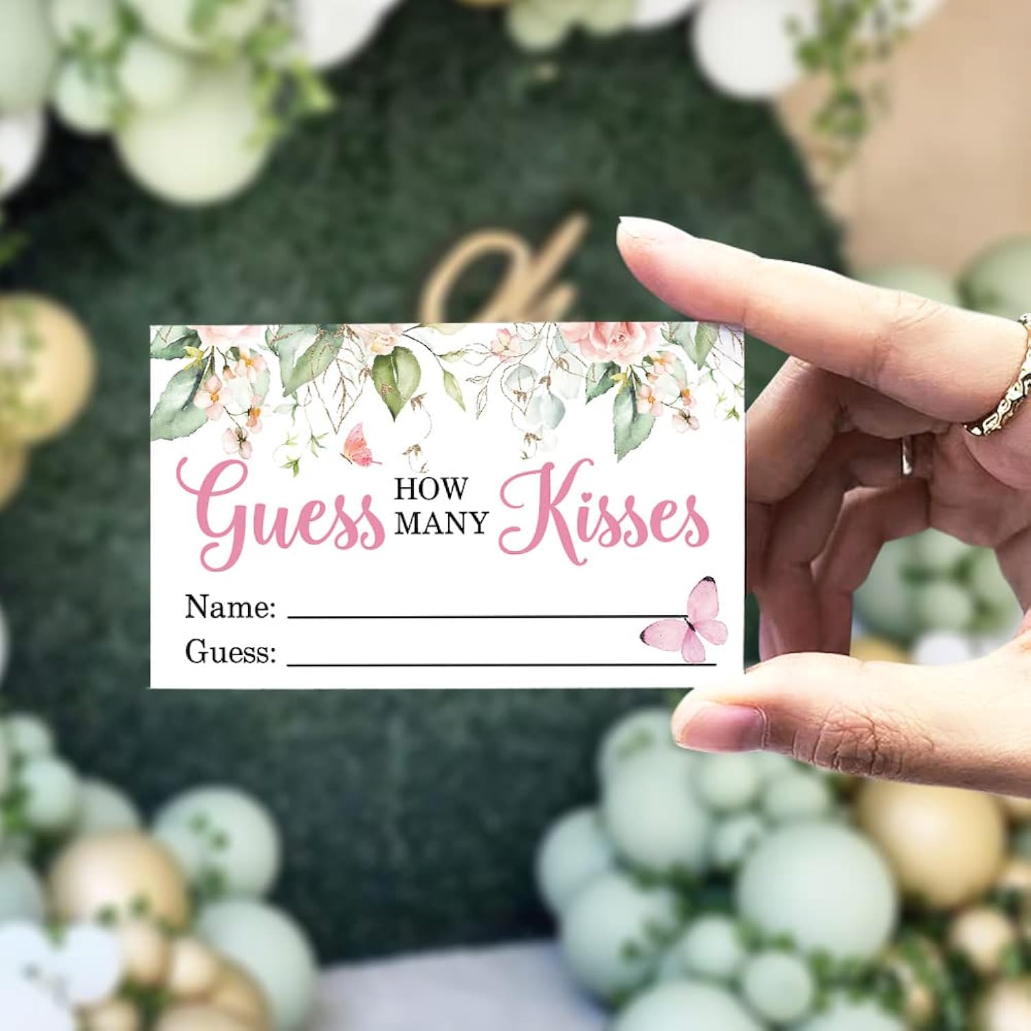 Guess How Many Kisses In The Jar Bridal Shower Game, Wedding Shower Games, Bridal Shower Sign, Baby Shower Sign, Bridal Party Decorations, Floral Bridal Party Idea, 1 Sign & 50 Cards Set