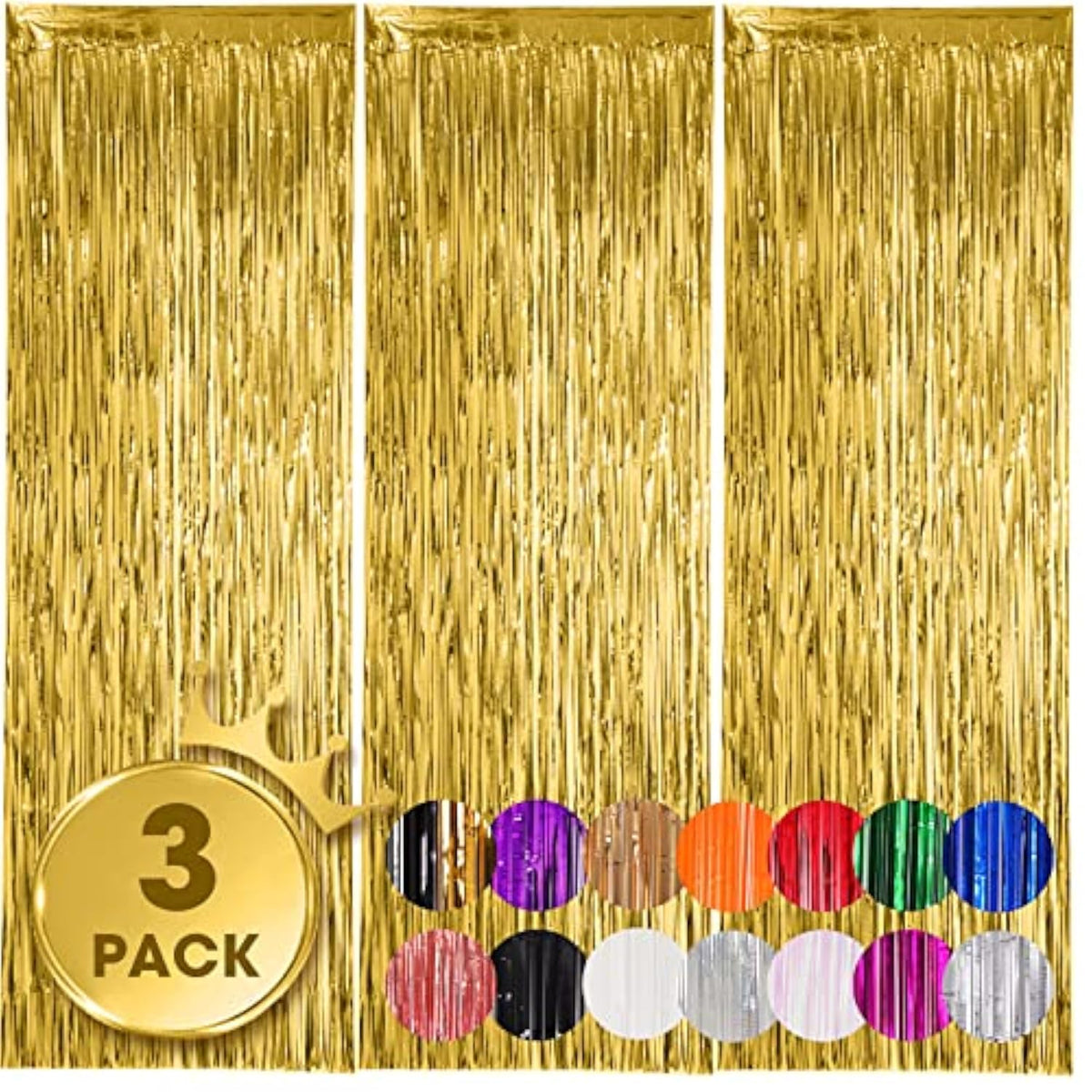 3-Pack Gold Foil Fringe Backdrop Curtains 3.3x8.2 ft for Party Decorations