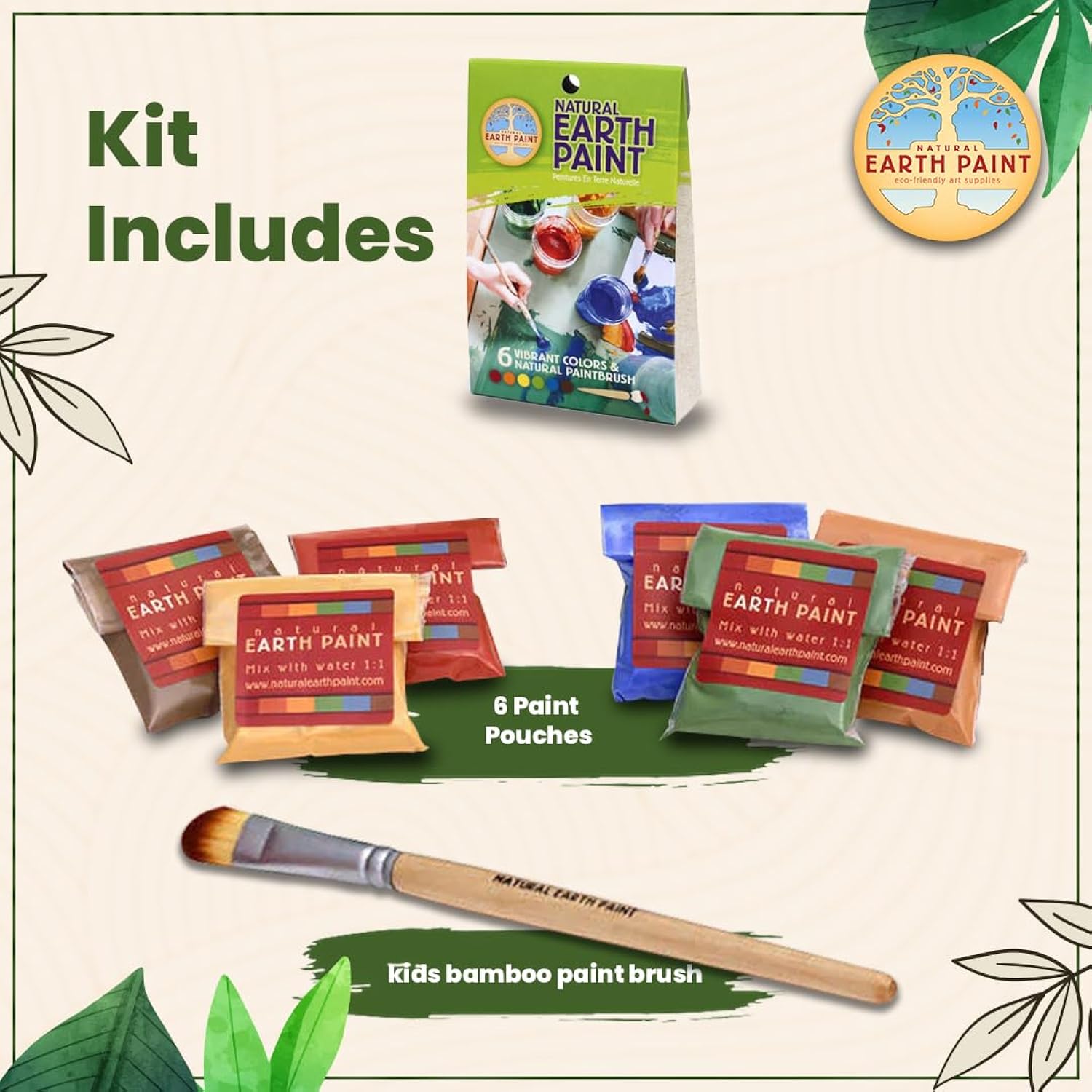 Petite Natural Earth Paint Kit – Eco-Friendly, Washable Craft Paint For Kids & Diy Projects, Non-Toxic, Gluten-Free, Made In The Usa, Compostable Packaging, Organic & Mineral-Based Pigments, 6 Bright Colors, Easy Clean-Up