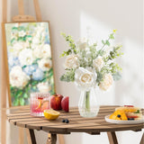 Artificial Flowers With Vase,White Silk Roses And Fake Plant Eucalyptus In Vase,Faux Flower Arrangement With Vase Suitable For Home Office Decoration, Living Room And Dining Table Centerpiece
