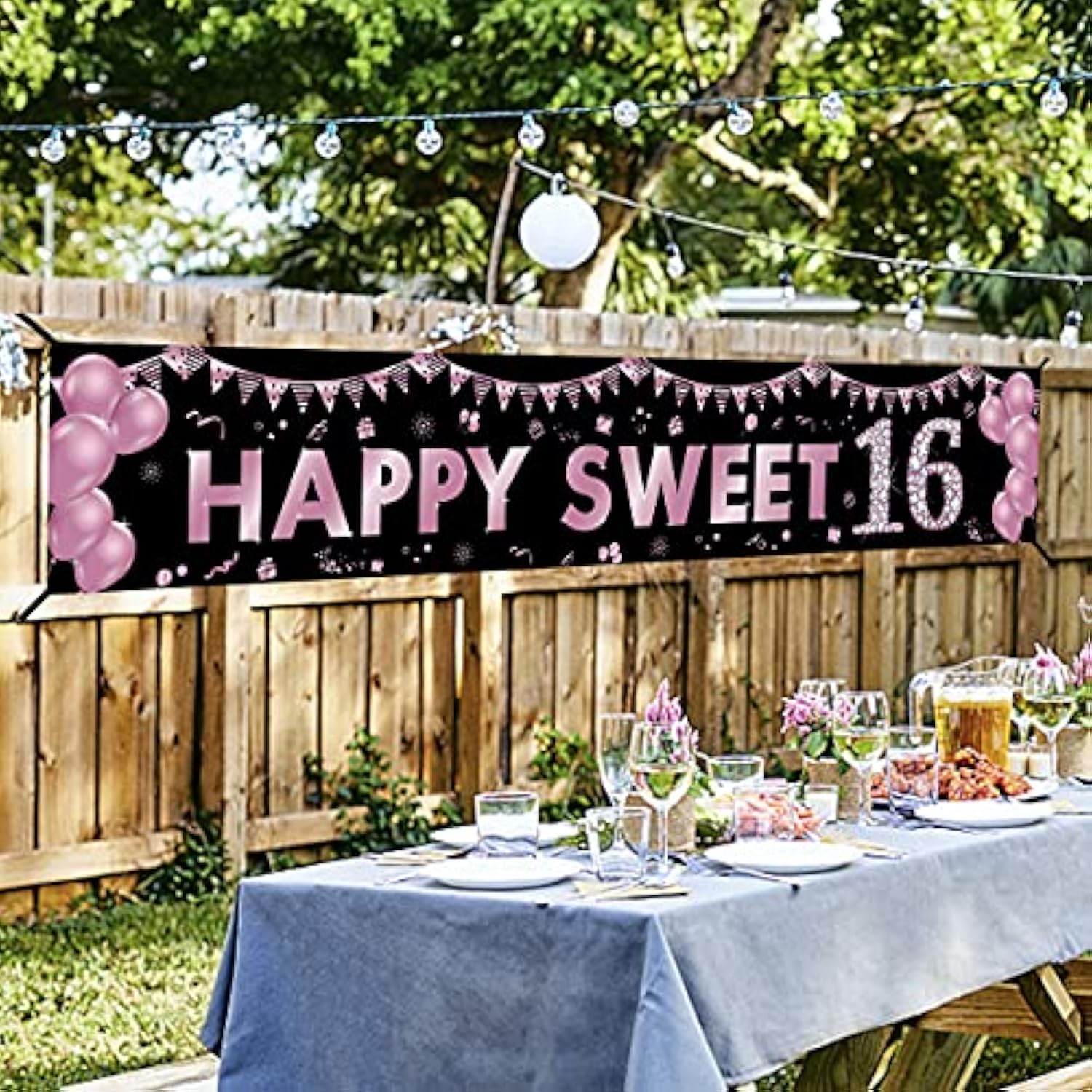 16Th Birthday Banner Decorations For Girls, Happy Sweet 16 Birthday Yard Sign Party Supplies, Purple Sixteen Birthday Outdoor Decor Backdrop (9.8X1.6Ft)