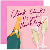 Old English Co. Clink Clink Champagne Birthday Card - Female Greeting Card For Her | Fizz Celebrations For Sister, Mum, Aunty, Niece, Best Friend | Blank Inside & Envelope Included