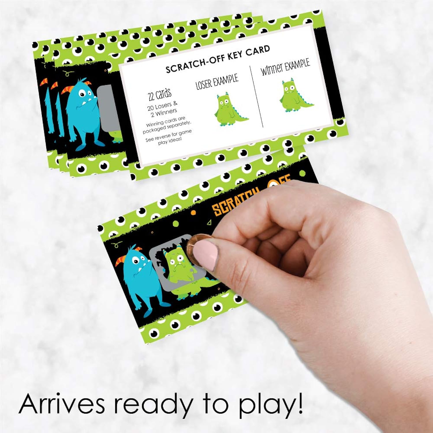 Big Dot of Happiness Monster Bash - Little Monster Birthday Party or Baby Shower Game Scratch Off Cards - 22 Count