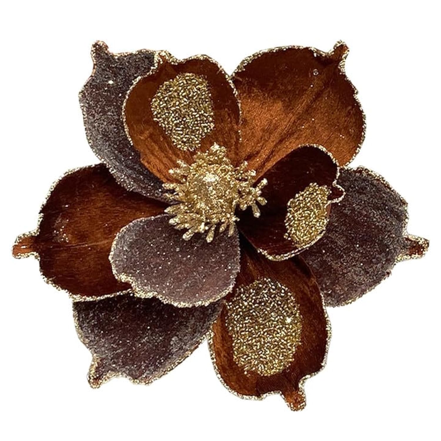 10In Brown Christmas Flowers 8 Pcs Large Christmas Glitter Magnolia Flowers Christmas Tree Ornaments Giant Artificial Flowers With Stems For Xmas Tree Holiday Decorations