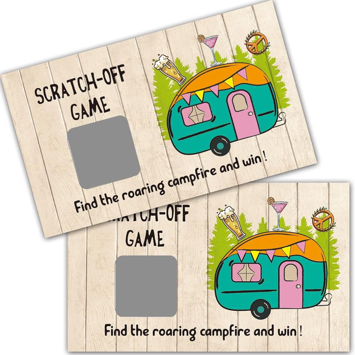 50 Pack Camping Theme Scratch Off Game, Campervan Roaring Campfire Scratch Card For Baby Shower Birthday Party Lottery Group Camping Games Enterprises Activity, Baby Shower Idea