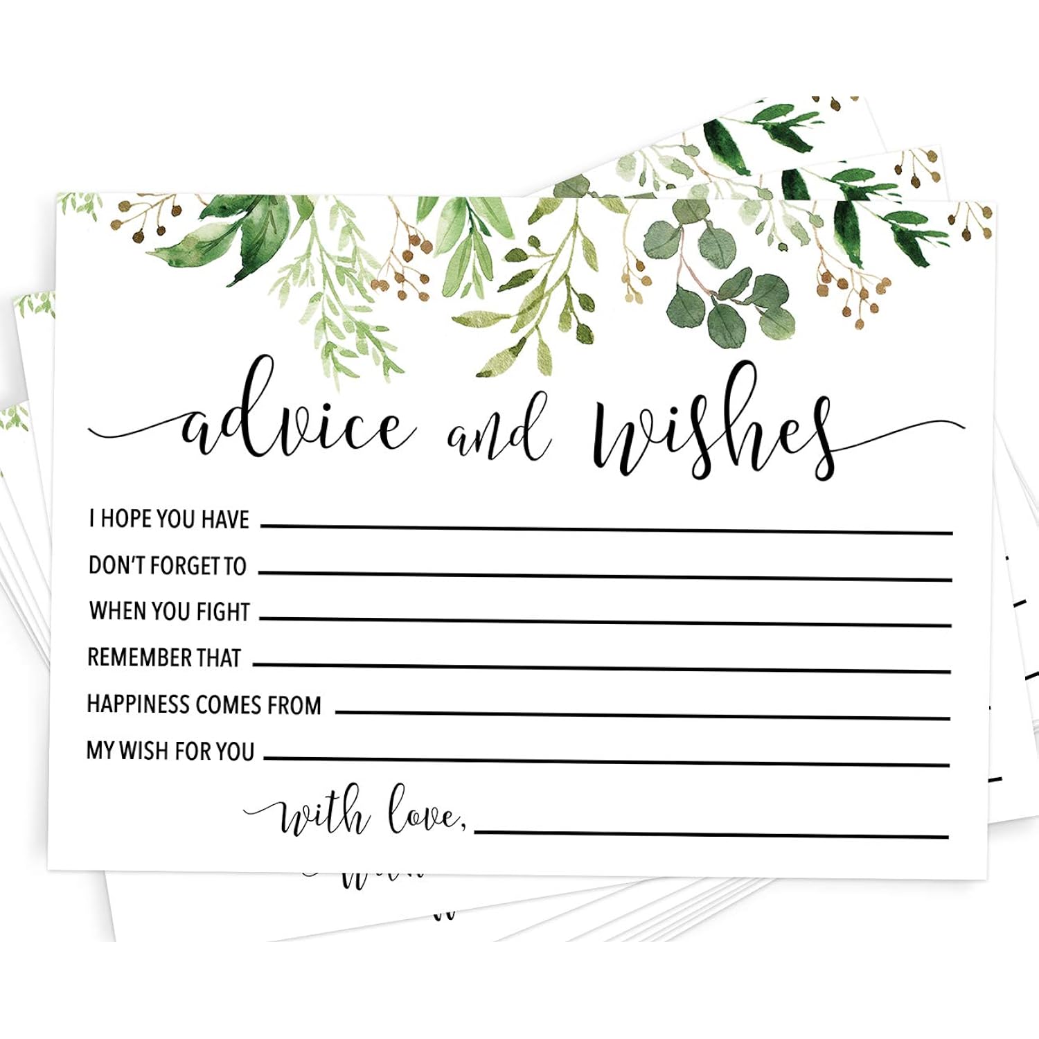 Advice And Wishes For The Mr And Mrs – Wedding Advice Cards For Bridal Shower, Games And Favors For Guests, Eucalyptus Greenery Decor, 50 Cards