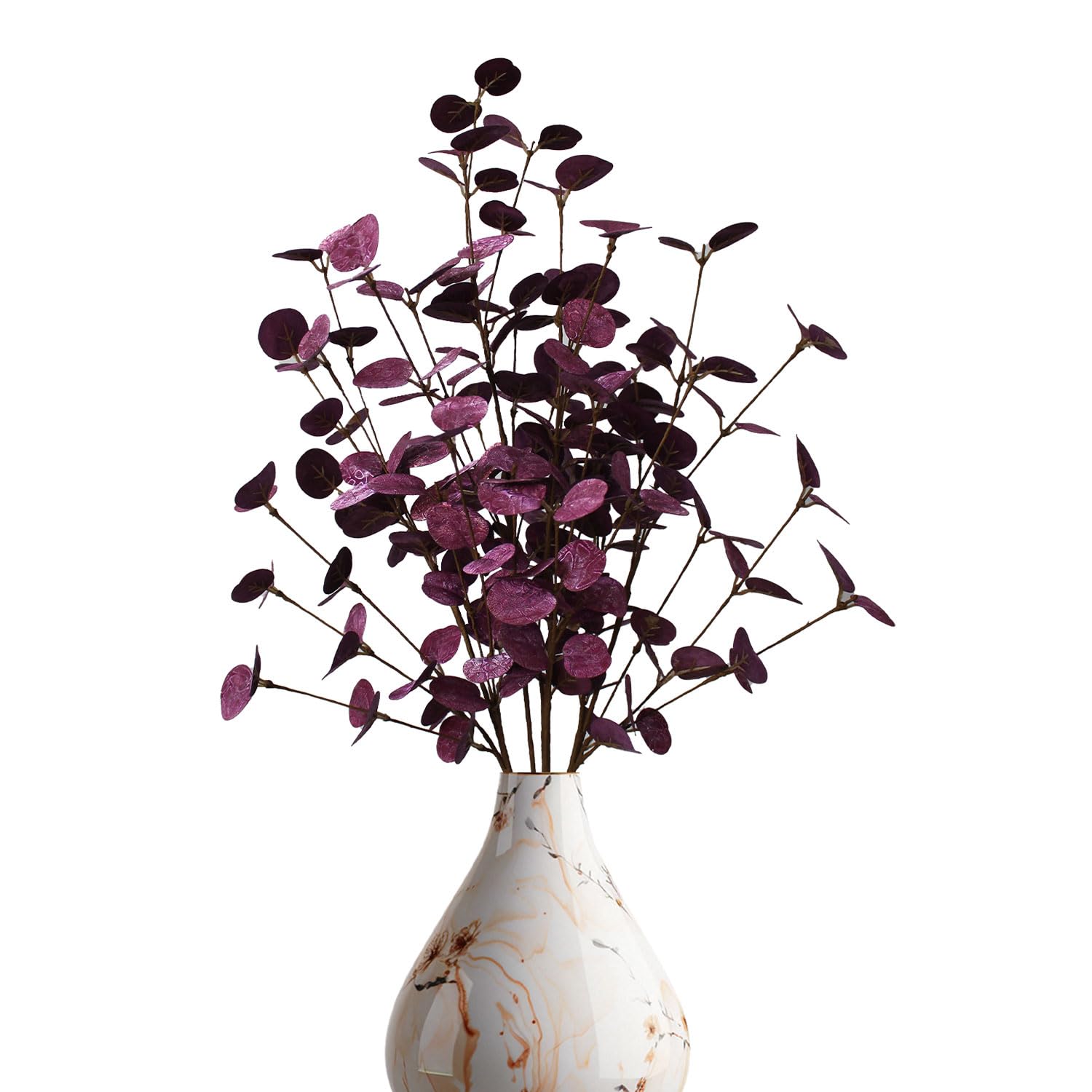 4Pcs 24" Purple Artificial Eucalyptus Stems – Metallic Faux Eucalyptus Leaves For Halloween Decor, Fall Vase Arrangement & Christmas Home Decoration