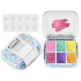 Art Supplies Handmade Watercolor Paint Set - 6 Metallic Gold Colors Half Pans Glitter Solid Water Color- Metal Case Sparkle Pearlescent Watercolour For Artists. Purple Pink Red