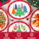 50Pcs Colorful Christmas Tree Plates Disposable Paper Christmas Tree Party Decorations Supplies 11 Inch Oval Plate Platter Dish Tray, Xmas Holiday Tableware Dinnerware
