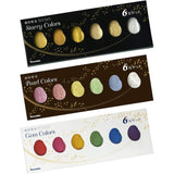 Gansai Tambi 6 Colors, 3 Pack Set, Starry, Pearl, Gem, Watercolor Paint Set, Gold, Silver, Glitter, For Professional, Artist, Made In Japan