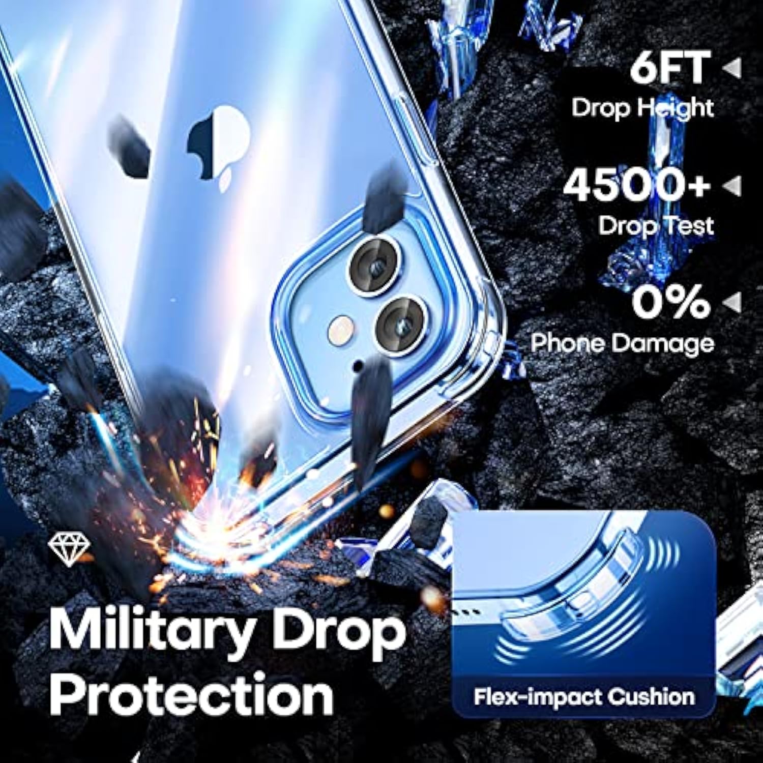 Clear Compatible With Iphone 12 Case/Iphone 12 Pro Case [ Drop Protection] Not Yellowing Shockproof Protective Cover Bumpers Slim Thin Phone Case 6.1 Inch