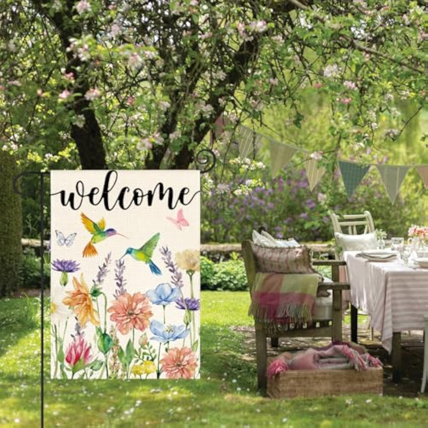Hummingbird Spring Flowers Garden Flag 12 X 18 Inch Double Sided, Seasonal Welcome Yard Outdoor Flag