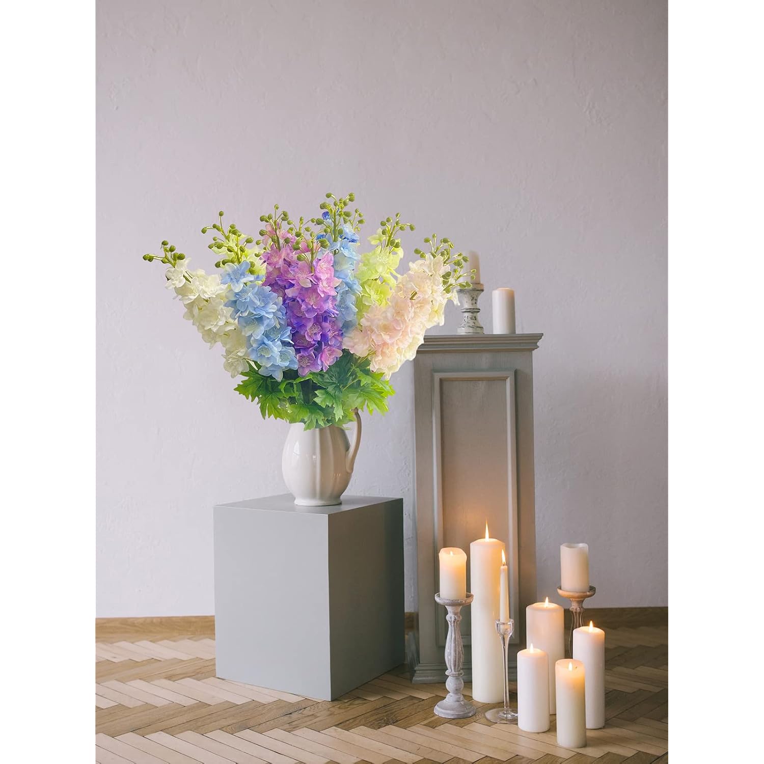 3Pcs Purple Delphinium Artificial Flower 31.5'' Long Stem Fake Larkspur Lifelike Real Touch Delphinium Latex Flower For Tall Vase Home Table Decor Wedding Flower Arrangement Decoration