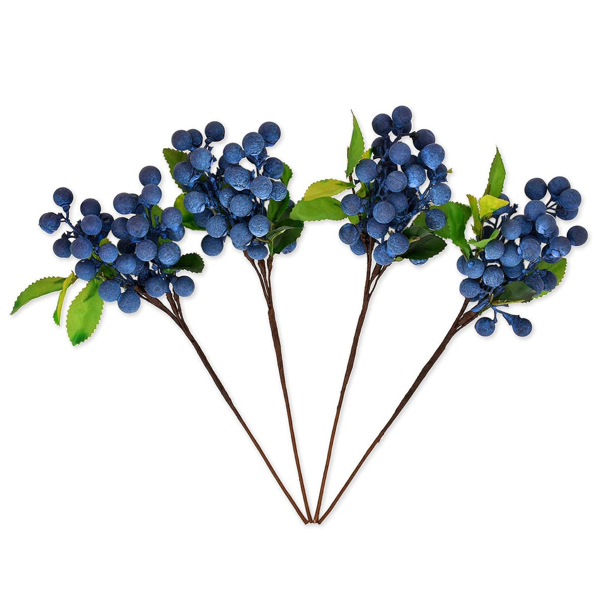 Artificial Blueberries 4 Pieces Lifelike Faux Fruit Berries Fake Flowers For Decoration (Blue)