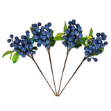 Artificial Blueberries 4 Pieces Lifelike Faux Fruit Berries Fake Flowers For Decoration (Blue)