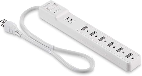Surge Protector Power Strip 6 Outlets 2 USB Ports 1000J 6FT Extension Cord White