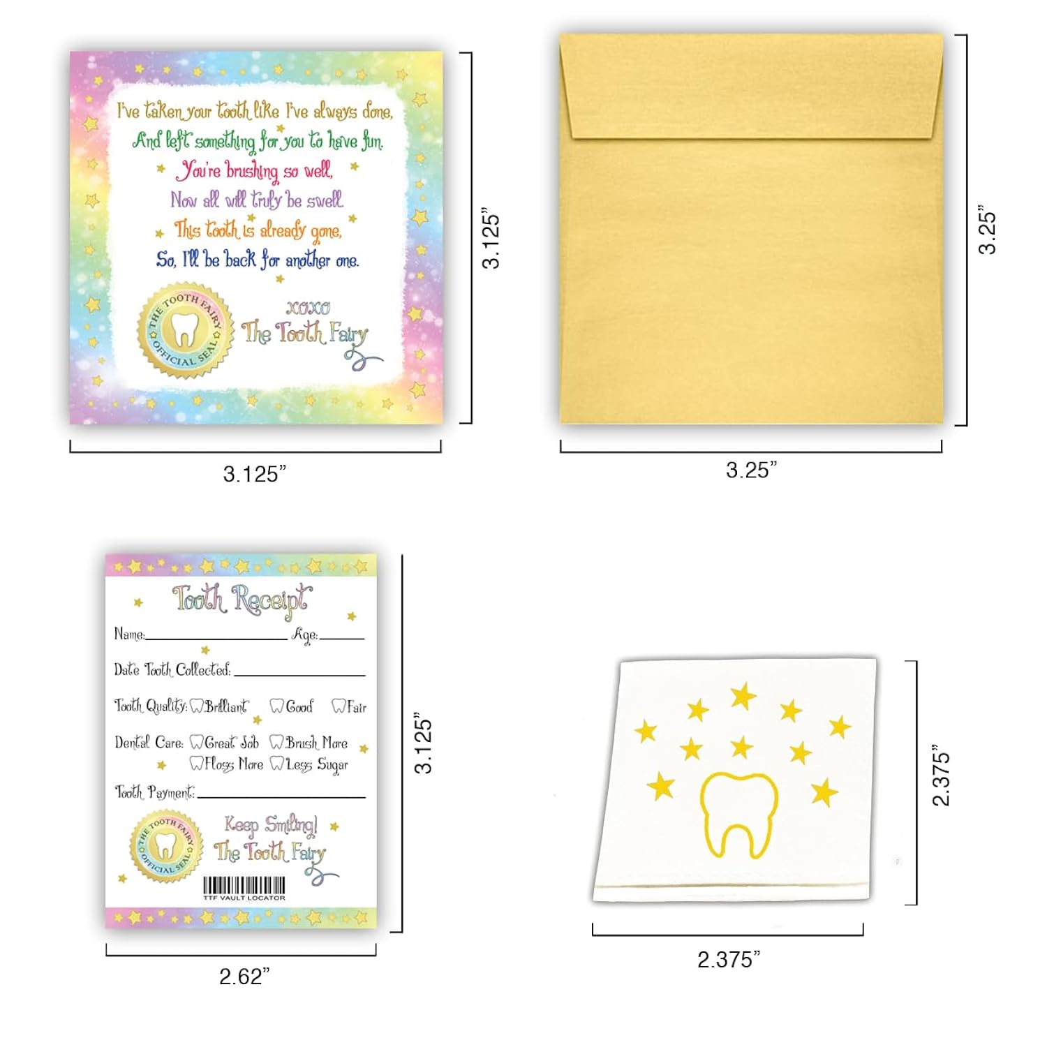Tooth Fairy Kit For Boys And Girls, Magical Keepsake Gift With Tooth Pouch, 10 Unique Tooth Fairy Cards, 10 Tooth Fairy Receipts, 10 Golden Envelopes, First Toothfairy Visit