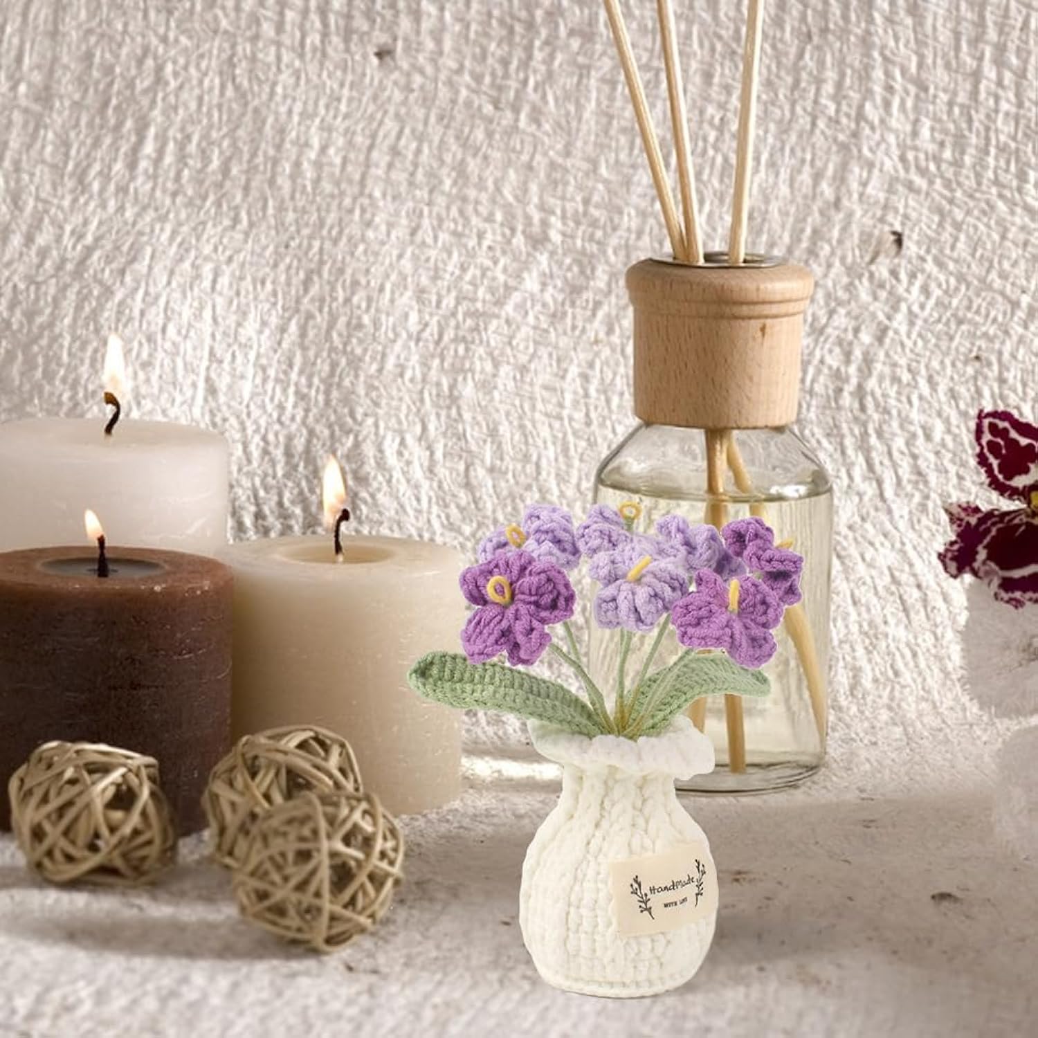 Crochet Flower Pot Forget-Me-Not Handmade Knitted Potted Flower For Home Decor, Gifts