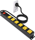 Heavy Duty Metal Surge Protector Power Strip 6 Outlets 2700J 6FT Extension Cord Wall Mount Black
