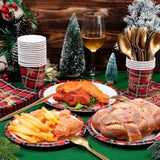 240 Pcs Christmas Paper Plates And Napkins Serve 30 Guests Christmas Party Supplies Disposable Xmas Tableware Set Plates Napkins Cups With Knife Fork Spoon(Red,Plaid Style)