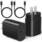 2-Pack 25W Type C Fast Charger with 6FT Cable for Galaxy S24/S23 & iPhone 15