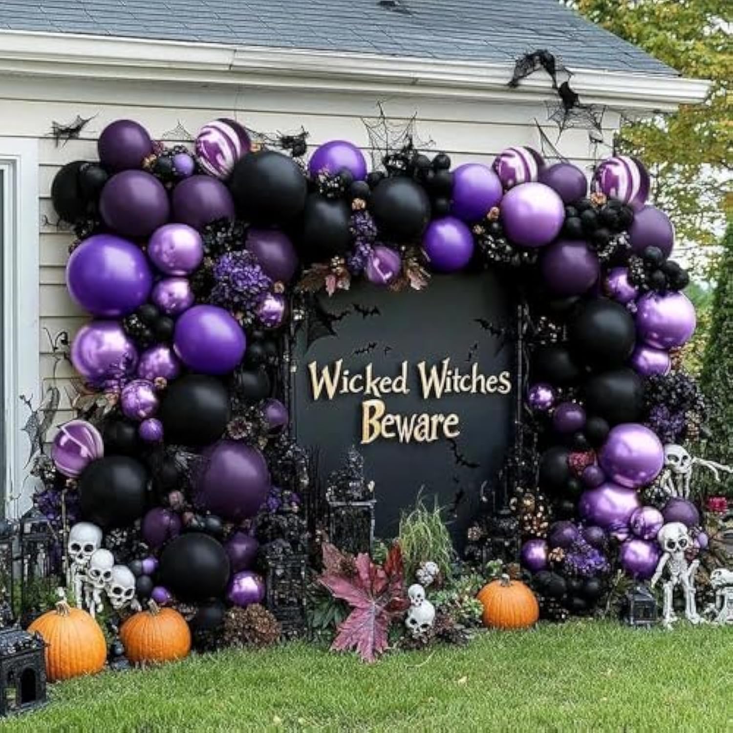 Black & Purple Balloon Garland with Metallic and Double Stuffed Balloons for Party