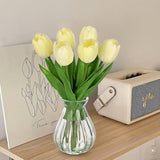 Fake Tulip Flowers Artificial In Glass Vase With Faux Water Real Touch Foam Tulip Arrangement Suitable For Dining Table Centerpiece Wedding Home Office Decoration (Cream Yellow)