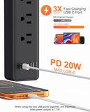 Black Power Strip Surge Protector with 6 Outlets and 4 USB Ports for Garage and Workshop