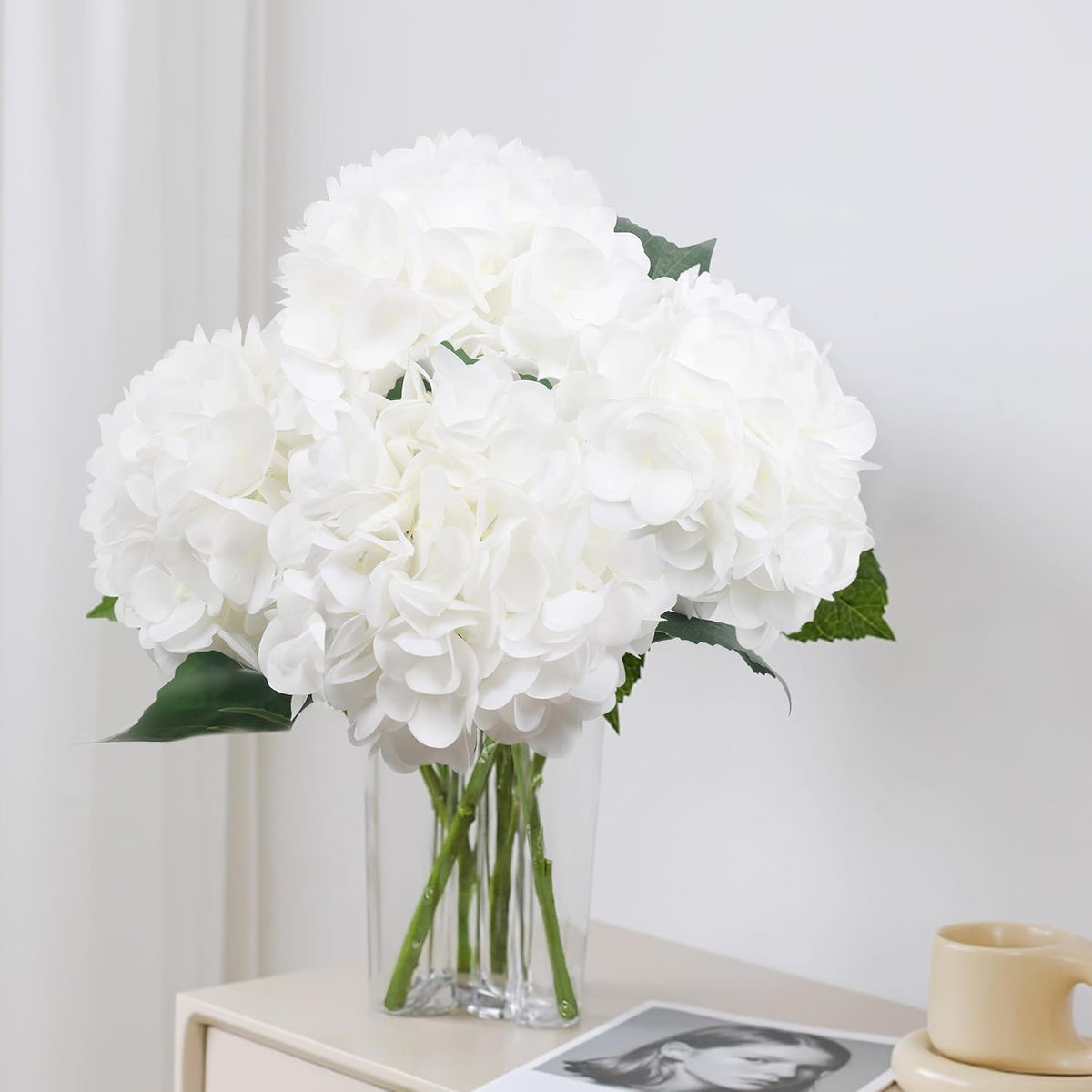 4Pcs Hydrangea Artificial Flowers 25" Faux Hydrangea Flowers, White Fake Hydrangeas Latex Real Touch Flowers With Stems For Home Decor Party Wedding Floral Arrangements