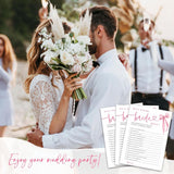 30 Pcs Who Knows Bride Best Blush Bow Game Cards Set, Wedding Engagement Game Cards, Bridal Shower Double-Sided Fill In Style Game Cards For Newlyweds, Party Game & Activities - B06