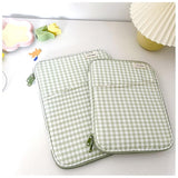 Gingham Puffy Laptop Sleeve 11-13 Inch Y2K Coquette Carrying Laptop Bag Fairycore Cover Pouch Sleeve Computer Liner Bag (11 Inch,Green)