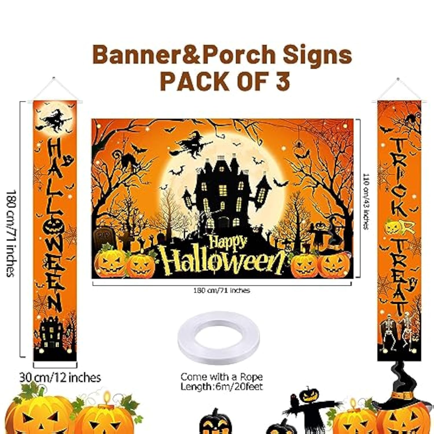 Halloween Trick or Treat Porch Sign Set: Horror Party Decor 3-Piece