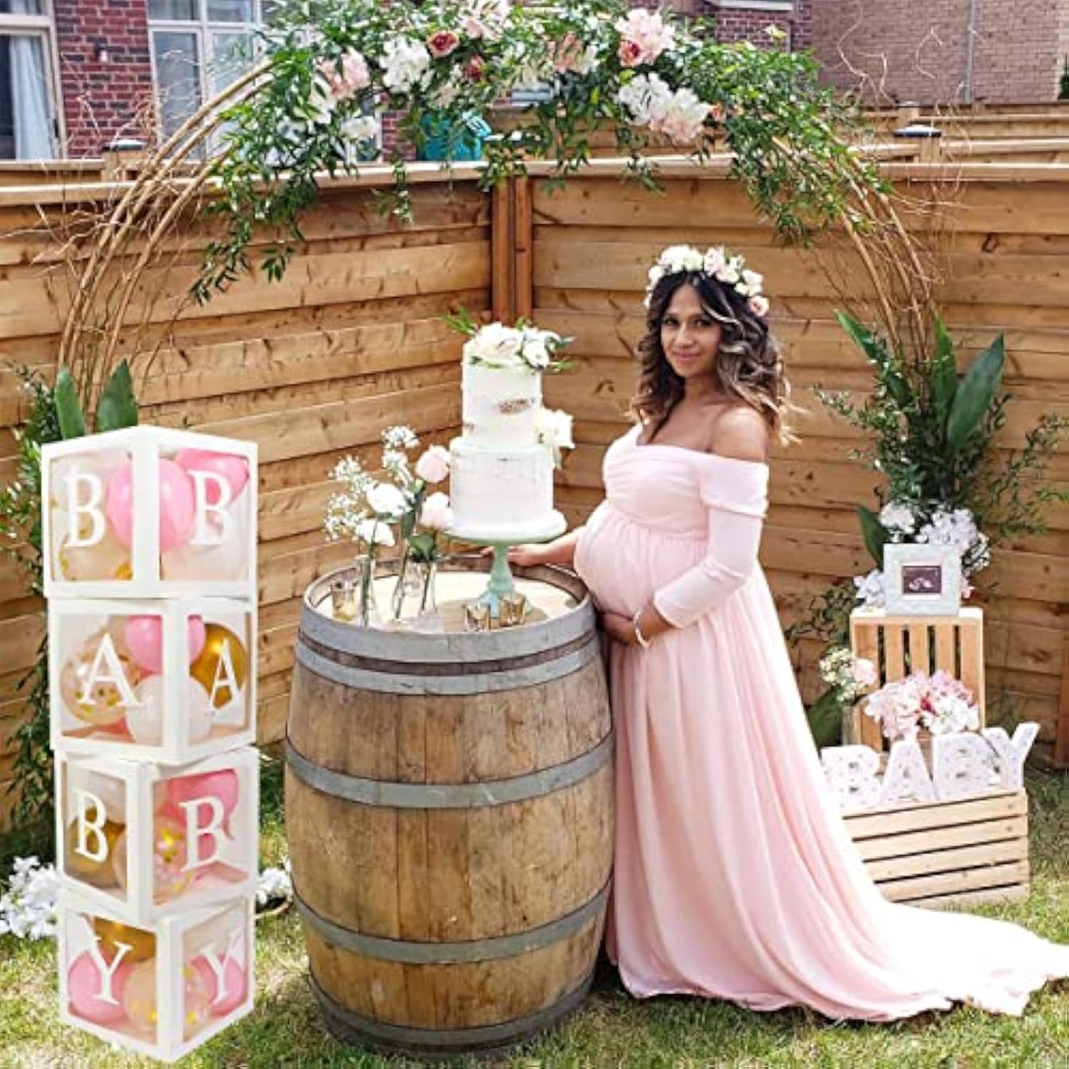 82 Pcs Baby Shower Decorations For Girl - Jumbo Baby Boxes With Letters 4X Baby & A-Z I Transparent Baby Blocks, Balloon Box White Pink Gold Confetti