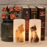 Flameless Flickering Candles With Remote And Timer, Battery Operated Real Wax Pillar Candles With Lovely Cat Decal For Christmas Home Decoration Gifts(3 X 3 X 6 Inch)