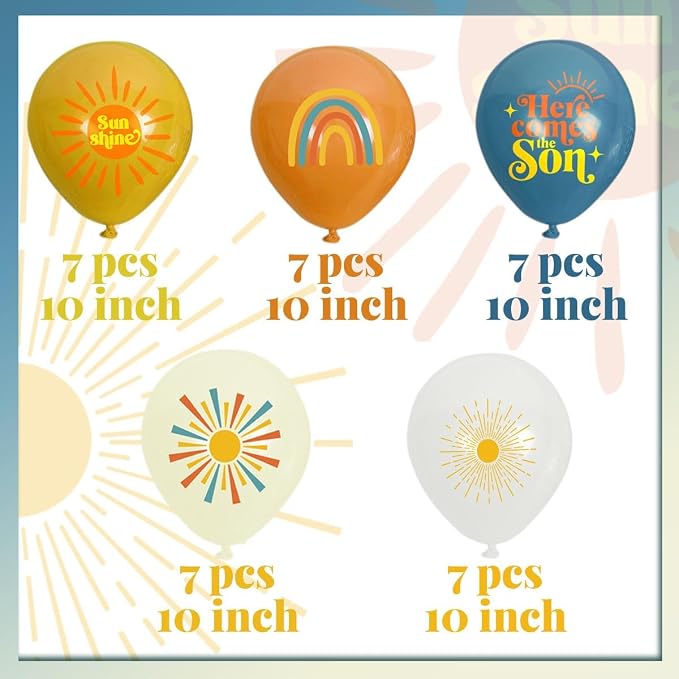 35 Piece Here Comes The Son Baby Shower Boho Balloon Kit and Sunshine Party Decoration Set