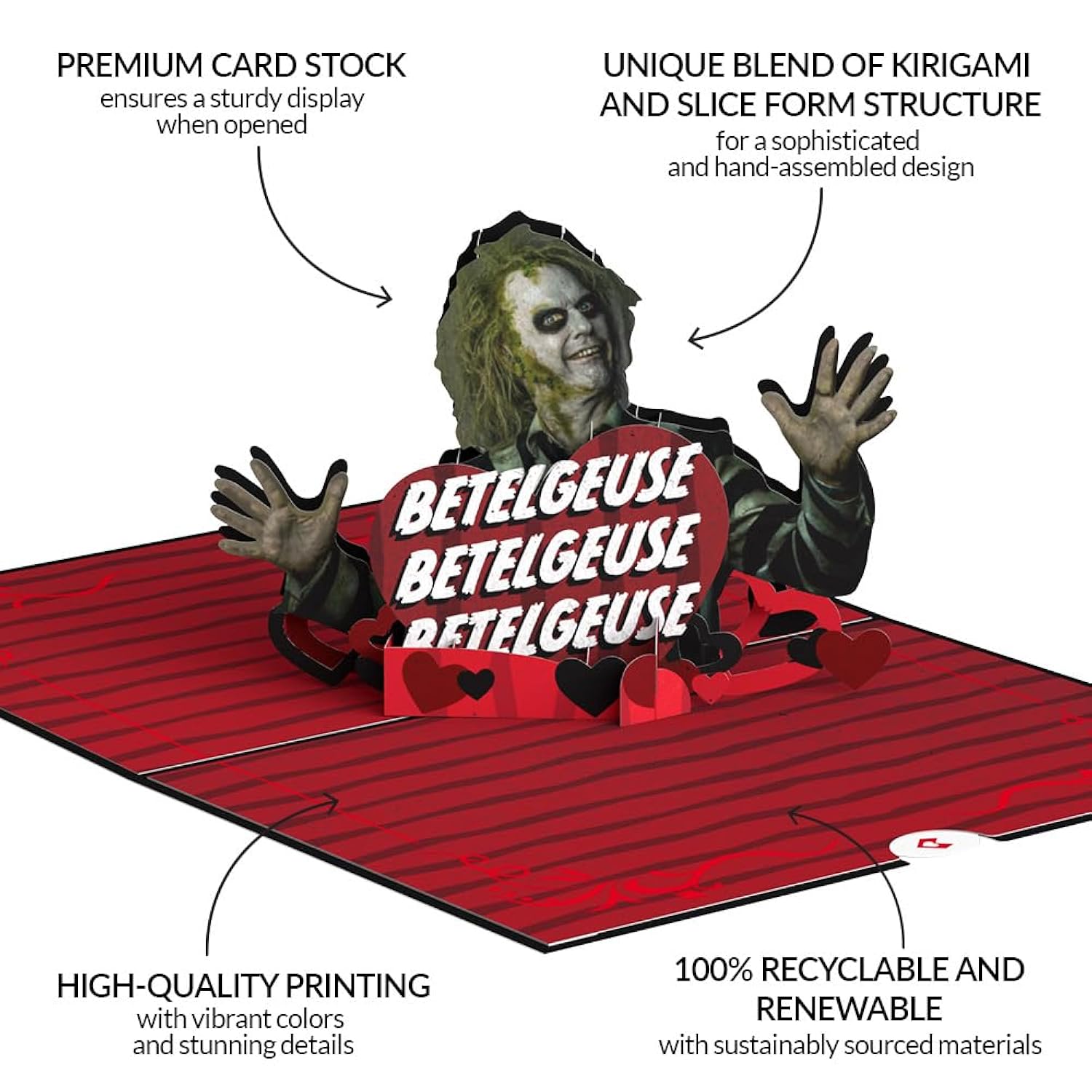 Love Pop-Up Card For Her And Him - Beetlejuice 3D Greeting Cards For Boys, Girls, Men, Women - Love Connection - 5" X 7" Card - Blank Note Card & Envelope Included