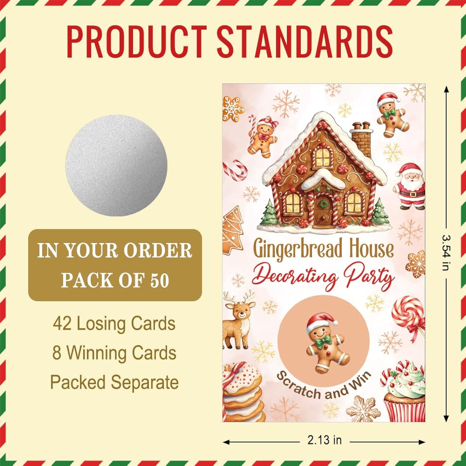 50 Pack Merry Christmas Scratch Off Game Cards, Gingerbread House Scratch Cards For Christmas Bachelorette Winter Birthday Party Ice Breaker Activity Baby Shower Enterprises Raffle Tickets