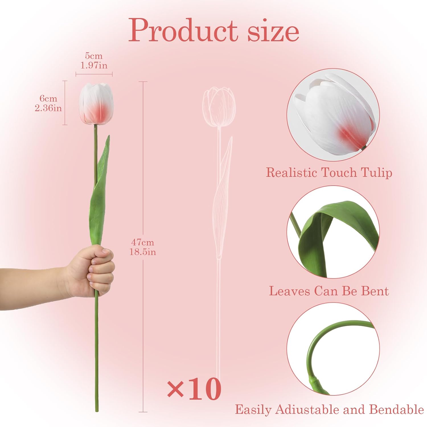 Blush Pink Fake Tulips,18.5" Pu Artificial Real Touch Flowers For Spring Easter Home Kitchen Wedding Bouquet Bulk Mother'S Gift Day Decorations
