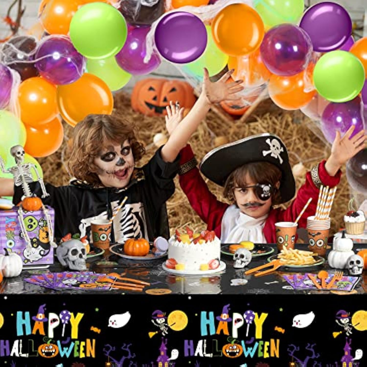 307 Pc Halloween Party Supplies Set for 24 – Plates, Cups, Napkins, Balloons & Decorations