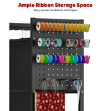 Wrapping Paper Organizer Storage With Wheels, Gift Wrap Storage Station With Ribbon And Gift Bag Storage, Rolling Craft Storage Cart With 12Pcs Slap Bands, Christmas Decor, Black