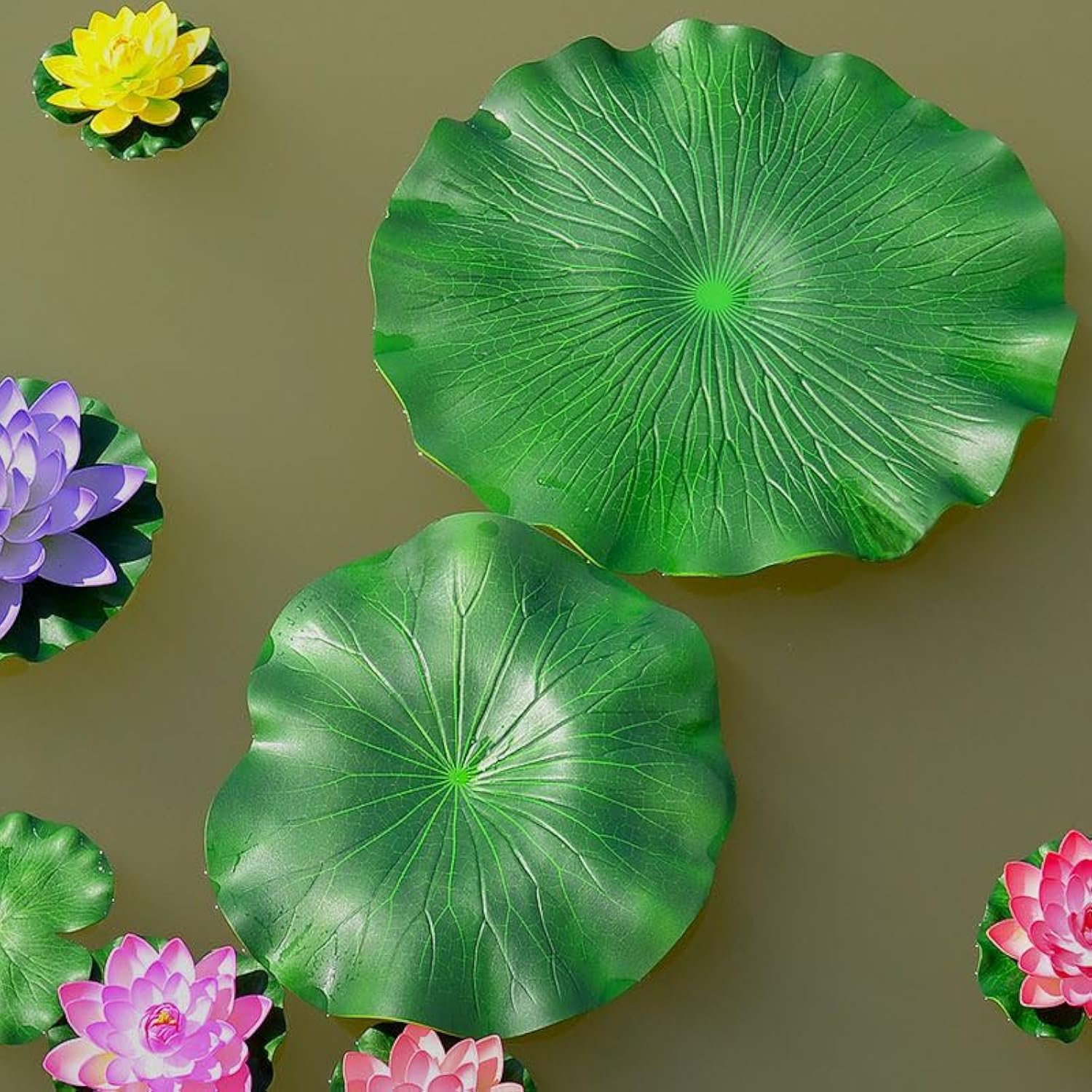 15Pcs Artificial Lily Pads For Pond, 11In & 6In Artificial Flowers Floating Foam Lotus Flower With Fake Lily Pads, For Pool Garden Koi Fish Pond Aquarium Pool Wedding Decor