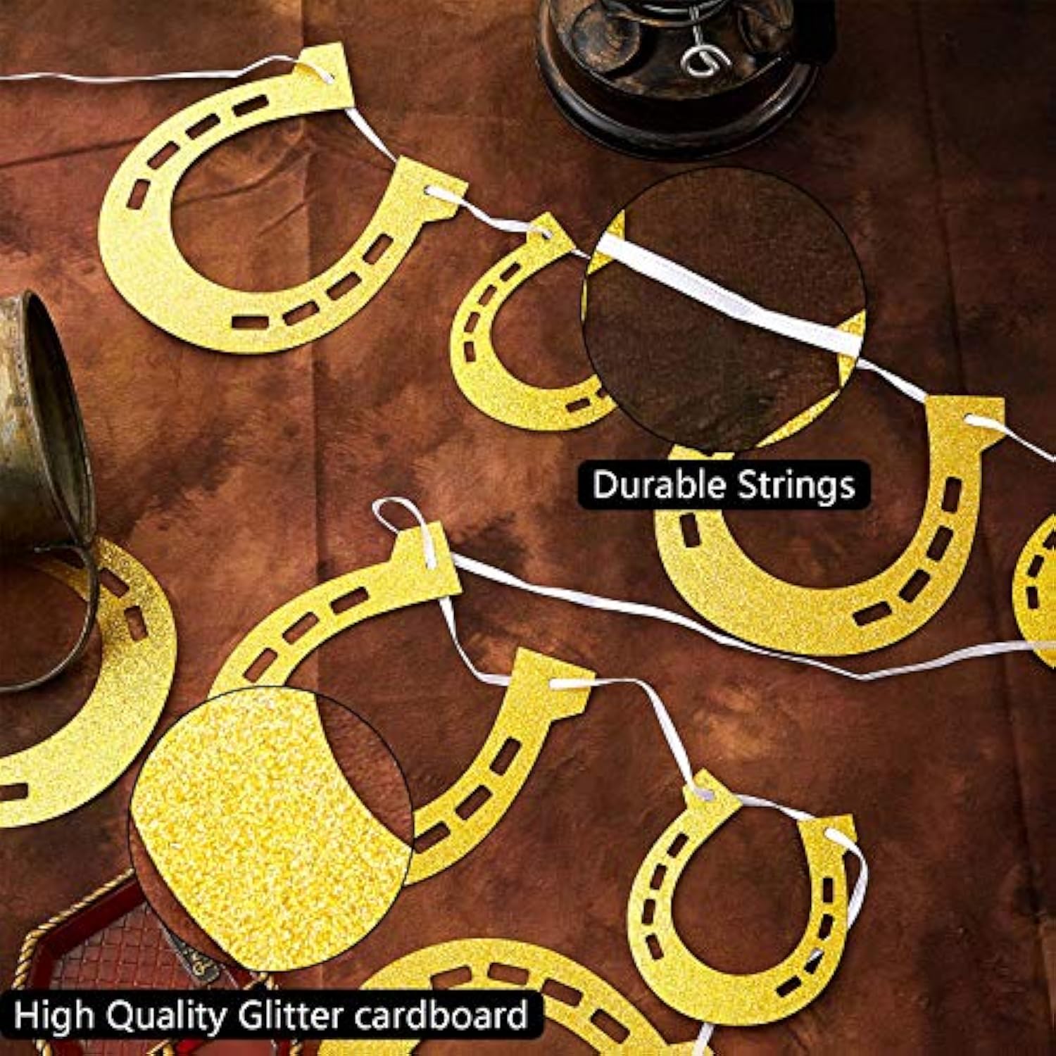 4 Piece Derby Horseshoe Garland Banner For Western Wedding Party Decoration, Pre Assembled (Gold)