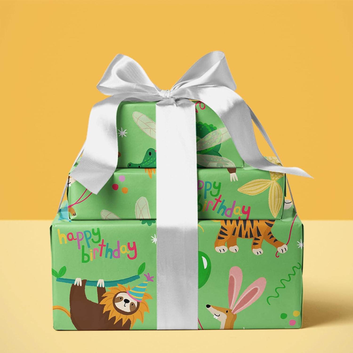 Animal Kids Birthday Wrapping Paper Roll - Mini Roll - 17 Inch X 33 Feet - Baby Animal Bday Design, Perfect For Birthday, Party, Holiday
