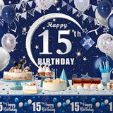 15Th Birthday Decorations For Boys Girls - Navy Blue Birthday Decorations For Boys Girls Including Happy 15Th Birthday Decorations Backdrop Tablecloth Balloon Garland Kit -15Th Bday Decorations