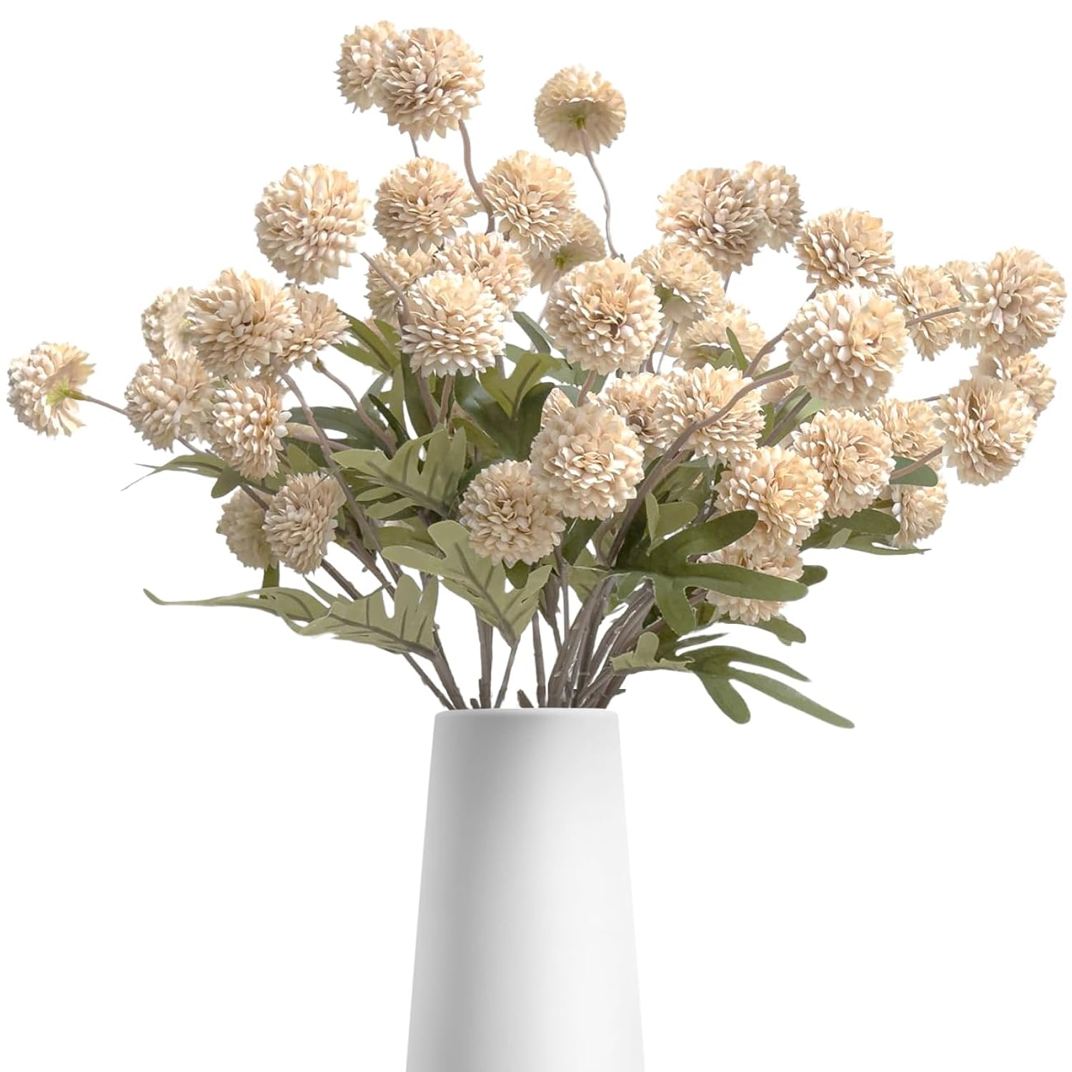 10 Pcs Artificial Flowers Pompon Mum Fake Flowers, Faux Small Mini Chrysanthemum Flowers, Realistic Faux Flowers For Room Decor Aesthetic, Living Room Farmhouse House Decor, Beige