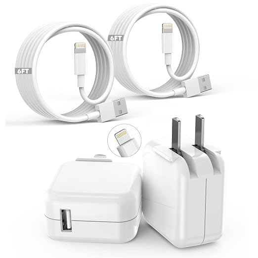 2 Pack 6FT USB to Lightning Cable with 12W Foldable Wall Charger for iPhone iPad