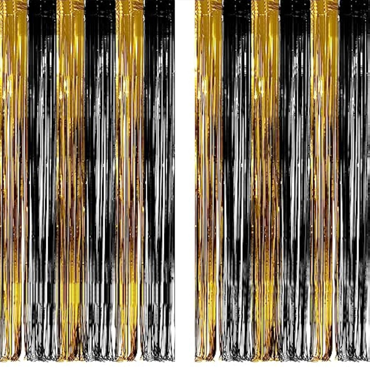 Black & Gold Party Streamers 3.2x8.2ft Foil Fringe Backdrop 2 Pack