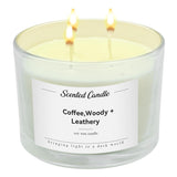 Premium 3-Wick Scented Candle 420G, Jar Aromatherapy Candle Birthday Gifts For Men And Women, Long Lasting 50H, Soy Wax Natural Essential Oil Blend For Home Office Spa (Coffee+Woody+Leathery)