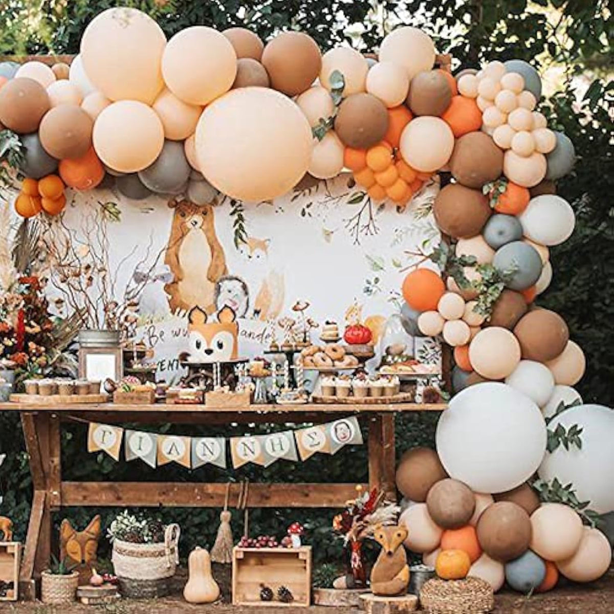 140pcs Fall Balloon Arch Kit with Orange White Gray Brown Nude Balloons for Baby Shower