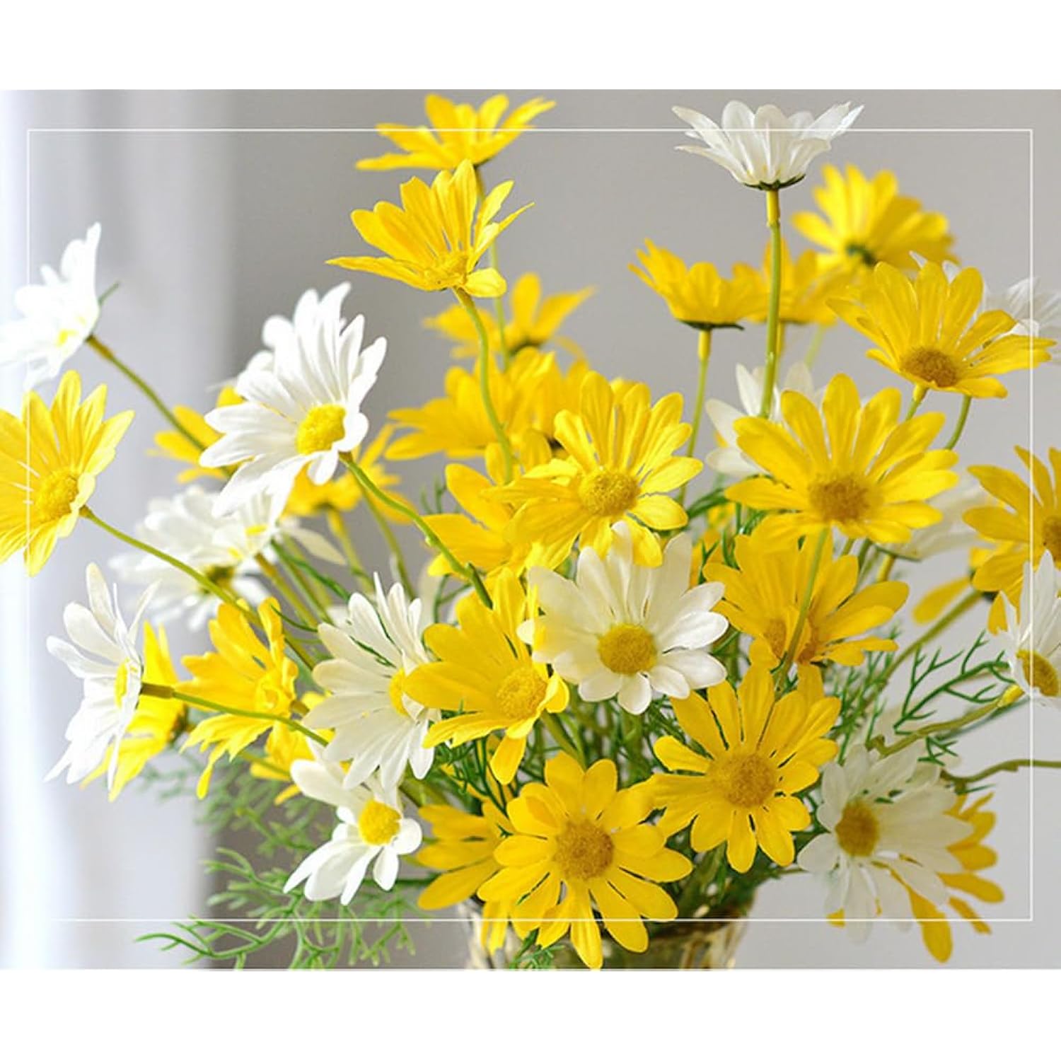 Artificial Flowers 12 Bundles Artificial Silk Daisy Uv Resistant Outdoor Fake Wildflowers With Stems Daisy Arrangements For Home Hotel Office Garden Decoration (White, Yellow)